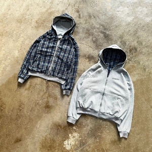 Wholesale Custom Zip up <b>Jackets</b> Design Streetwear <b>Flannel</b> Inside Hoodies 100% Cotton Oversized Drop Shoulder Reversible Hoodies - Product Image 1