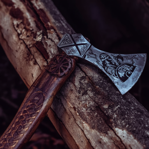 Hache Tomahawk en acier MDM HC 5160 faite à la main, design nœud celtique, manche en bois, dureté HRC52-58, poids 600g, camping en plein air - Product Image 1