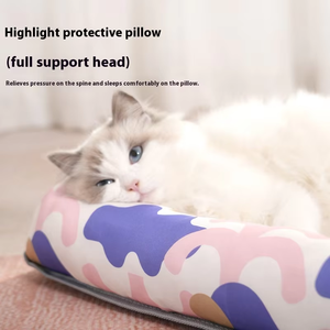 Cama de gato refrescante redonda bonita para todas las estaciones, nido con patrón impreso para perros de compañía, sofá cuadrado de invierno y verano, suministros para dormir - Product Image 6