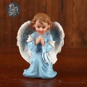 3インチの赤ちゃんの天使の彫像樹脂の天使の彫刻の装飾ピンクと青の赤ちゃんの天使の置物宗教的な贈り物 - Product Image 4