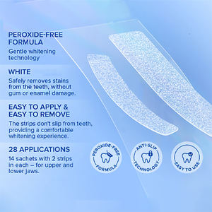 Bandes blanchissantes pour les dents en marque privée OEM, traitement de 7/<span class=keywords><strong>14</strong></span>/21 jours, formule au peroxyde sans résidus, personnalisable pour un usage domestique, vente en gros - Product Image 2