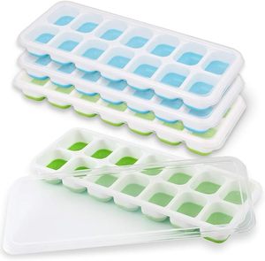 Silicone <span class=keywords><strong>Ice</strong></span> <span class=keywords><strong>Cube</strong></span> Tray với nắp BPA free rò rỉ bằng chứng Stackable container cho tủ đông hoàn hảo hình khối dễ dàng phát hành - Product Image 1