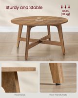 Table basse ronde moderne de 31,5 pouces, table centrale avec pieds coniques, transitions courbes, montage facile, pour salon et chambre à coucher, marron miel