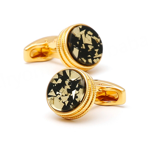 Boutons de manchette vintage, style rétro, motif noir et or, boutons de manchette ronds en or pour chemise d'homme - Product Image 1
