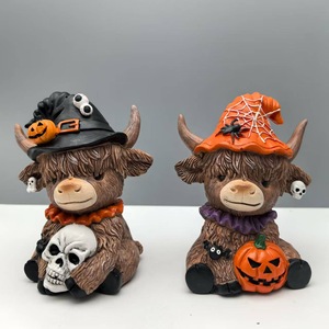 Halloween Highland Bull Statue Pumpkin <b>Cow</b> Skull Decor Indoor Desktop Ornament Synthetic Resins Animal Shape - Product Image 3