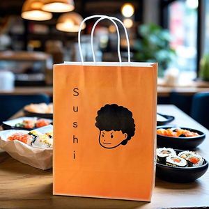 Bolsas de Papel Kraft Reciclado Ecológicas para Llevar Comida, Pizza, Sushi y Ensaladas, Impresas en Flexografía con Asas Retorcidas - Product Image 5