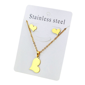 Conjunto de Joyería Minimalista de Acero Inoxidable con Baño de Oro de 18K, Diseño de Corazón Cristiano Simple, Collar y Aretes, Regalo para Bodas y Fiestas - Product Image 1