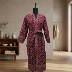 Robe maxi en coton imprimé bohème avec ceinture, col en V, manches trois quarts, coupe ample, motif paisley, à porter toute l'année - Product Image 1