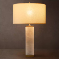 Lampe de table en marbre veiné poli avec abat-jour en lin, lampe d'appoint rectangulaire pour canapé, chambre à coucher, villa de luxe, hôtel, qualité ETL