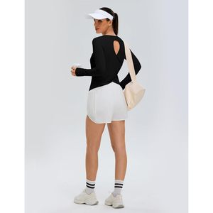 Haut de yoga à manches longues pour femme FOXA, dos ouvert, découpes ajourées, extensible, en Spandex/Polyester, pour la gym, l'entraînement, décontracté et athlétique - Product Image 2