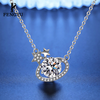 Collier pendentif ovale en zircon géométrique fin pour femmes, argent sterling 925, colliers de mode Planet, bijoux personnalisés en gros