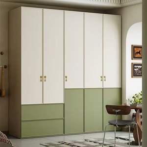 Armario de Estilo Francés de Lujo Ligero Color Crema con Panel Verde, Puerta Abatible de Piso a Techo, Mueble de Almacenamiento para Dormitorio de Uso Doméstico - Product Image 2