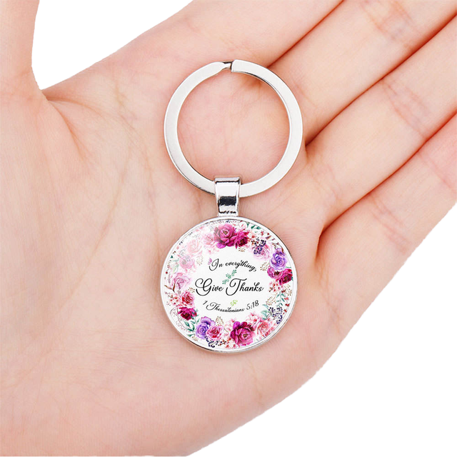 Bible Verse Keychain Fashion Metal Glass Handmade Keyring Christian Scripture Quote Faith Jewelry Religious Gift