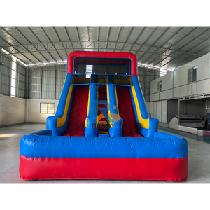 16ft màu đỏ và màu xanh ngoài trời trẻ em công viên nước lâu đài <span class=keywords><strong>bouncy</strong></span> trò chơi bơm hơi đôi trượt nước với quạt gió - Product Image 2