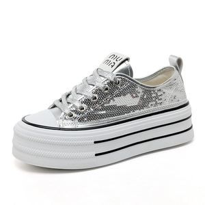 Chaussures plateforme tendance pour femme, sportives, à lacets, antidérapantes, avec talon compensé, à sequins, respirantes, adaptées à la saison (printemps-été) - Product Image 1