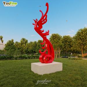 야외 핫 세일 레드 스테인레스 스틸 동물 피닉스 새 조각 동상 - Product Image 6