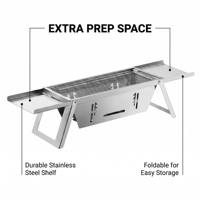 Barbecue au charbon de bois pliable en acier inoxydable, barbecue portable avec étagères latérales pour le camping en plein air, les pique-niques et le jardin