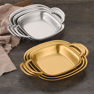 Bandeja Cuadrada de Acero Inoxidable con Doble Asa, Grado Comercial, Plato para Servir Alimentos, para Servicio de Café y Té en Hoteles - Product Image 1