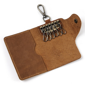 Vintage Crazy Horse Leather Keychain <b>Wallet</b> Genuine Top-Grain Cowhide Key Holder with <b>Metal</b> Hook Personalized Engraved Gift - Product Image 2