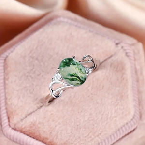 Anillo de Jade en Forma de Corazón A260, Plata 925, Corte Ovalado, Engaste de Garras, Anillos de Compromiso con Piedras Preciosas para Mujer - Product Image 3