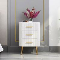 Table de Chevet Nordique de Luxe Léger, Vente en Gros Usine, Meuble de Chambre Classique Tendance avec Plateau en Marbre et Revêtement en Velours
