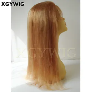 Wholesale 100% virgin human hair silky straight medium cap transparent density 130% Caucasian blonde mix 27/613 lace wig