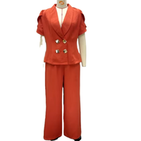 Ensemble pantalon droit et haut cintré à col tailleur en dentelle à manches courtes pour femme, style africain, coupe européenne et américaine