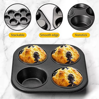 Xinze 4 trous profonds Yorkshire Pudding Pan moules antiadhésifs Hamburger Whoopie tarte Pan petits plateaux de cuisson en acier au carbone Muffin Top casseroles