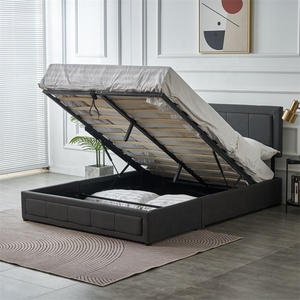 Nouveau <span class=keywords><strong>lit</strong></span> <span class=keywords><strong>de</strong></span> rangement moderne gris foncé avec sommier à lattes en bois, mobilier d'hôtel confortable, cadre <span class=keywords><strong>de</strong></span> <span class=keywords><strong>lit</strong></span> à lattes en bois - Product Image 1