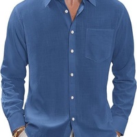 Nouvelle Chemise Décontractée Homme en Lin/Coton Popeline Anti-Plis Imprimée à Col Montant et Manches Longues Respirante pour l'Automne
