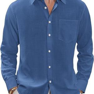 Nuevo Cárdigan de Lino para Hombre, Estilo Casual, Cuello Alto, Manga Larga, Color Sólido - Product Image 4