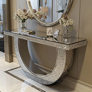 Commercio all'ingrosso Console nordica da tavolo <span class=keywords><strong>con</strong></span> <span class=keywords><strong>specchio</strong></span> da soggiorno mobili moderni cristallo frantumato diamante di lusso <span class=keywords><strong>consolle</strong></span> Set da tavolo - Product Image 1