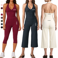 Pantalons Capri pour femmes, Soutien-gorge de sport sans couture frontale, Débardeurs de sport à col halter pour femmes, Vêtements de sport modestes pour la gym, Faible MOQ