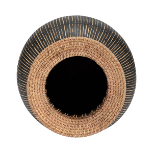 Vaso in ceramica con collo in rattan intrecciato, grande vaso decorativo per soggiorno, camera da letto, ufficio, centrotavola - Product Image 6