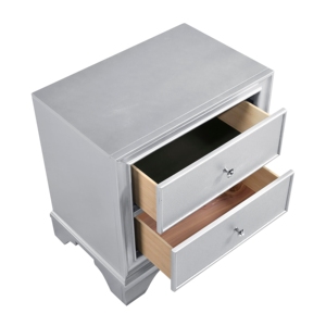 <b>Silver</b> Finish Glam Storage Nightstand 2 Drawers Contemporary Bedroom Furniture <b>Bedside</b> <b>Table</b> - Product Image 4