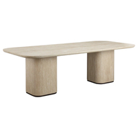 Table à manger en marbre travertin naturel Dream Home, plateau rectangulaire aux coins arrondis, deux bases épaisses, table à manger moderne pour villa