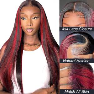 Extensiones de Cabello Humano Virgen Vietnamita Liso con Cierre de Encaje Alineado, Color 1B/99J Rojo Borgoña con Reflejos Ombre - Product Image 6