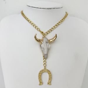 Moda cuerno vaca largo capas collar ganado cráneo Toro cabeza colgante chapado en oro U collar mujeres uso diario joyería al por mayor - Product Image 4