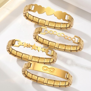 Bracelet à maillons en acier inoxydable électroplaqué, style italien, fait main, DIY, avec étoile à cinq branches et cœur, or et argent - Product Image 4