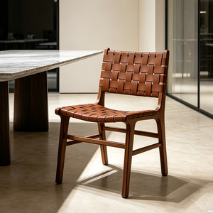 Chaise de salle à manger Corsica en bois massif tressé marron, style industriel vintage nordique moderne, pour hôtel et cuisine - Product Image 5