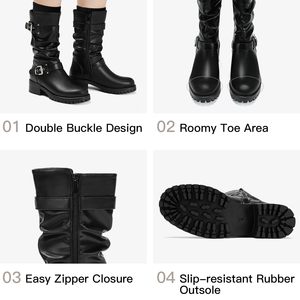 <span class=keywords><strong>Bottes</strong></span> <span class=keywords><strong>mi</strong></span>-<span class=keywords><strong>mollet</strong></span> pour femmes Plate-forme Talon épais Chaussons avec boucles Bout rond Fermeture à glissière latérale Biker <span class=keywords><strong>Bottes</strong></span> en <span class=keywords><strong>cuir</strong></span> de moto - Product Image 3