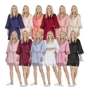 Apoio para pijama de luxo personalizado, camisola de renda para mulheres robe cor sólida de madrinha de casamento