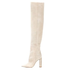 Bottes hautes en <span class=keywords><strong>daim</strong></span> <span class=keywords><strong>beige</strong></span> pour femme, à bout pointu, talon bloc épais, à enfiler, pour l'hiver, mode féminine, bottes de soirée élégantes - Product Image 2
