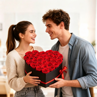 Boîte ronde personnalisée avec logo pour cadeaux de mariage, fleurs stabilisées éternelles, bouquet de roses