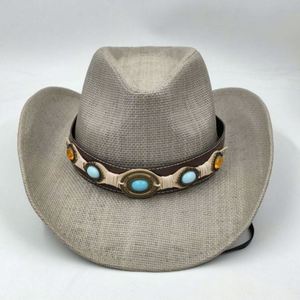 Vintage Straw Cowboy <b>Hat</b> Wide Brim Sun <b>Hat</b> with Decorative Leather Band - Product Image 4