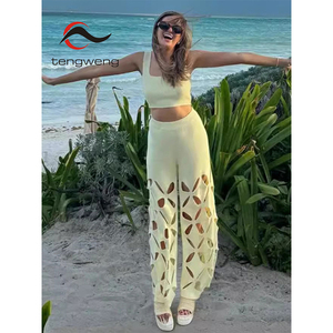<span class=keywords><strong>Top</strong></span> corto lavorato a maglia Sexy da donna con pantaloni larghi da donna - Product Image 1