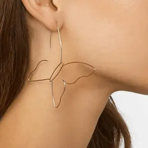 New Source Jewelry Copper Brass Line Wire Big Hollow Butterfly Earrings For Women Exaggerated Hoop Earrings Jewelry Set