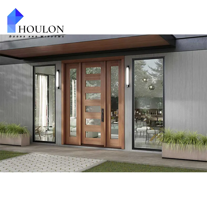 Design personalizzato moderno ingresso frontale in legno solido porte in legno per Villa