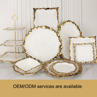 Services de table en céramique plaqués or pour mariage, ensembles de plats ronds avec bordure dorée pour hôtel, assiettes en porcelaine, bols