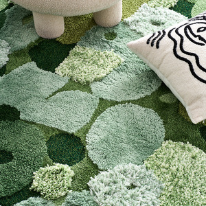 Alfombra de Lujo Estilo Bosque, Rectangular, Resistente a las Manchas, Moderna, Verde, para Sala de Estar, Dormitorio, Apta para Pies Descalzos - Product Image 4